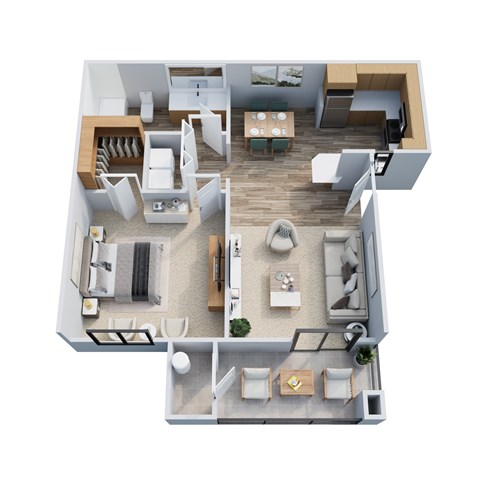 Floor plan for 1 bed, 1 bath, 750 sqft